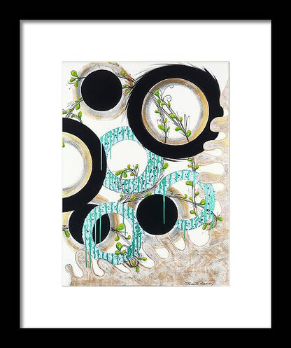 Blue Green Gold Circles Fine Art Print - Framed Print