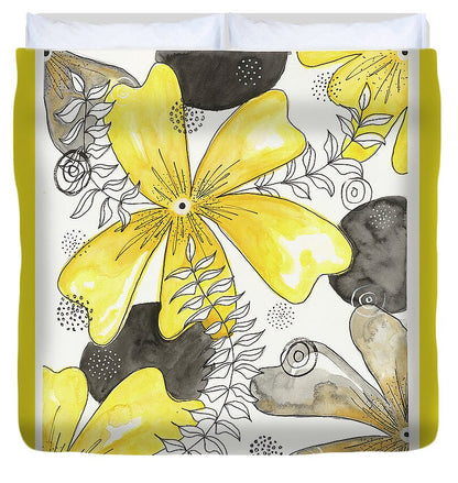 Canvas Yellow Floral Fine Art Print - Duvet Cover