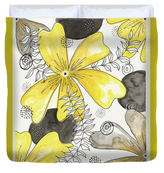 Canvas Yellow Floral Fine Art Print - Duvet Cover