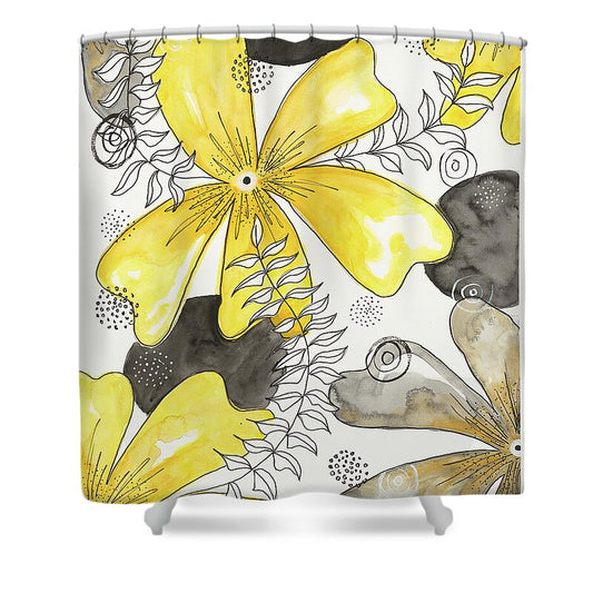 Canvas Yellow Floral Fine Art Print - Shower Curtain