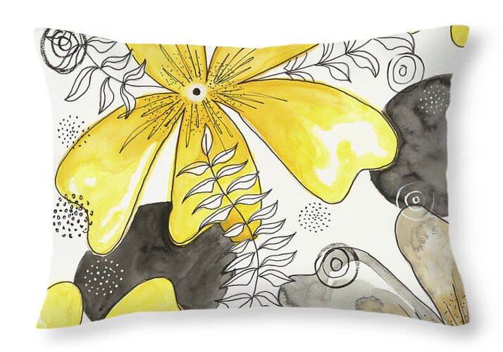 Canvas Yellow Floral Fine Art Print - Throw Pillow