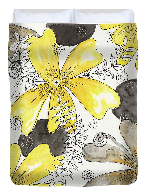 Canvas Yellow Floral Fine Art Print - Duvet Cover