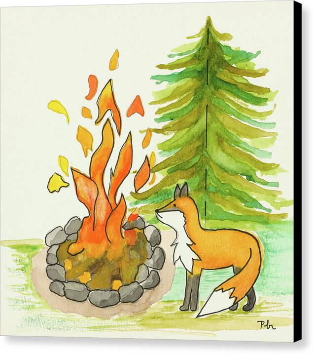 Fox Campfire Kids Room Fine Art Print - Canvas Print