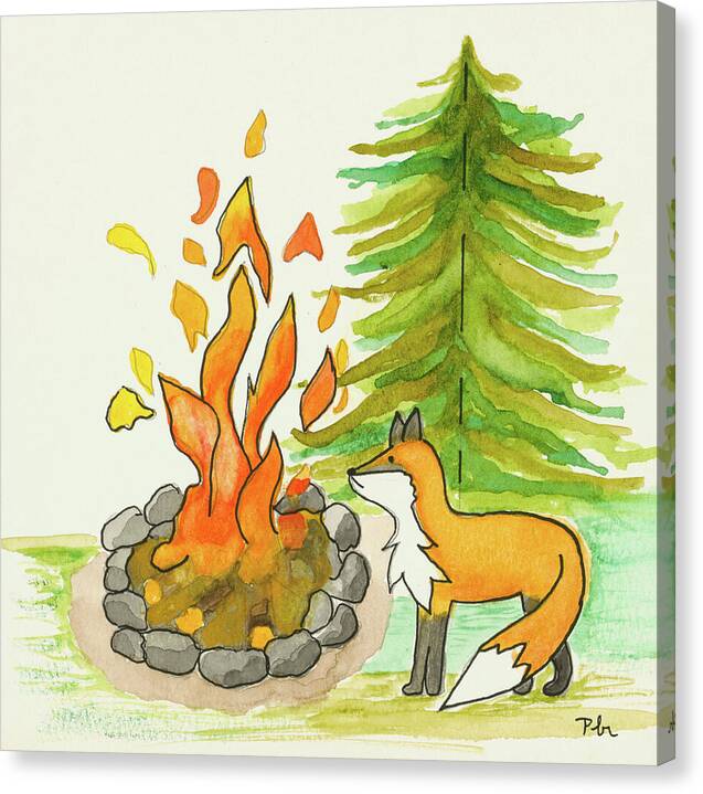 Fox Campfire Kids Room Fine Art Print - Canvas Print