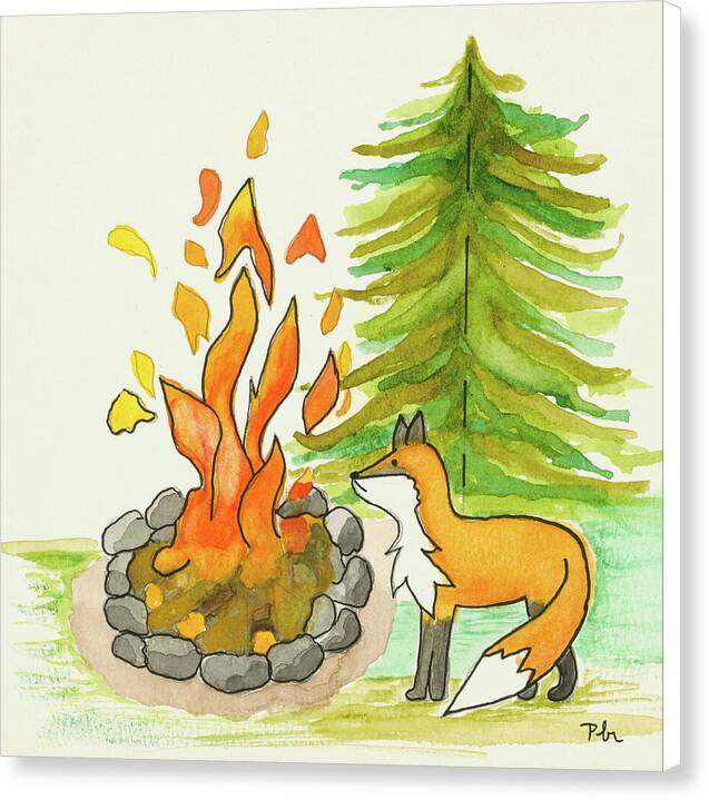 Fox Campfire Kids Room Fine Art Print - Canvas Print