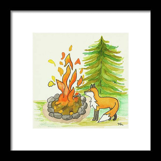 Fox Campfire Kids Room Fine Art Print - Framed Print