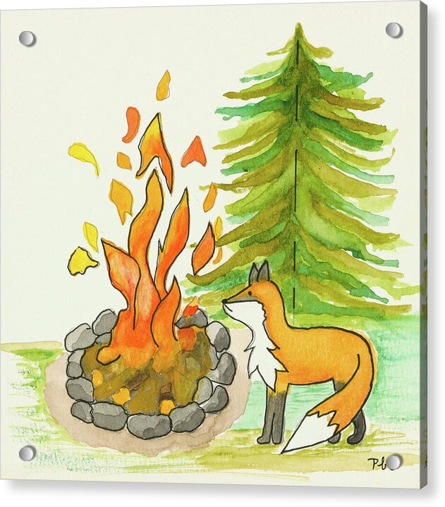 Fox Campfire Kids Room Fine Art Print - Acrylic Print