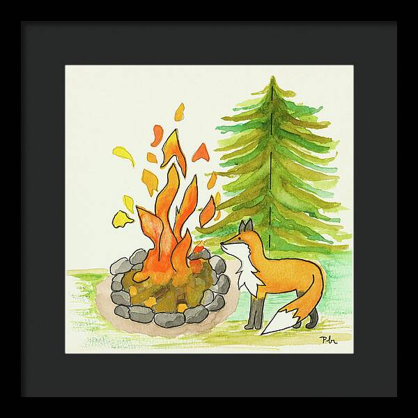 Fox Campfire Kids Room Fine Art Print - Framed Print