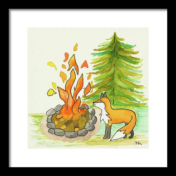 Fox Campfire Kids Room Fine Art Print - Framed Print