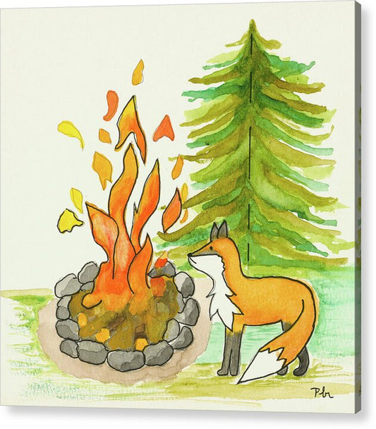 Fox Campfire Kids Room Fine Art Print - Acrylic Print