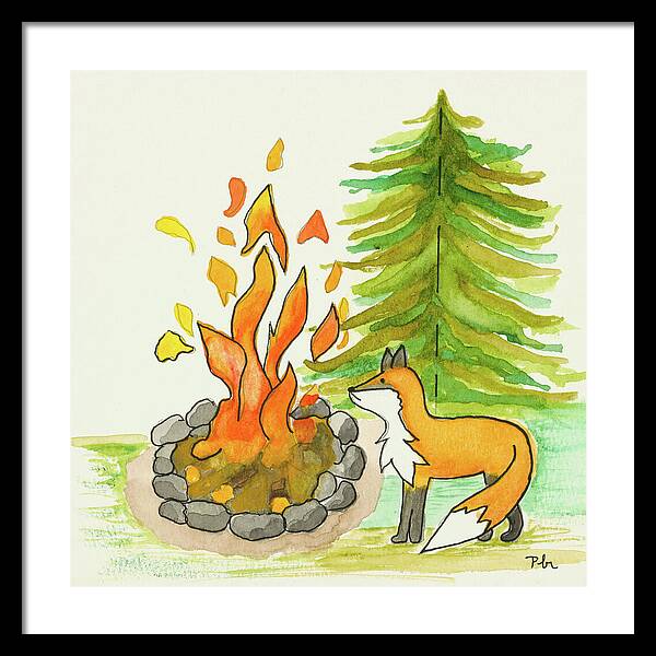 Fox Campfire Kids Room Fine Art Print - Framed Print