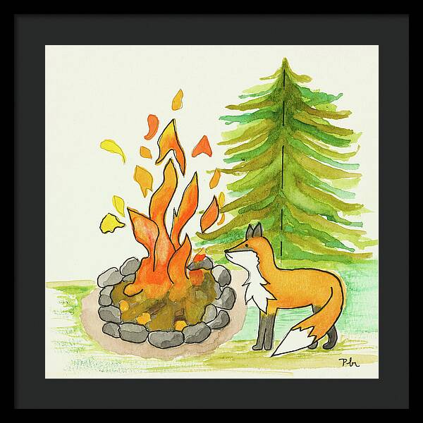 Fox Campfire Kids Room Fine Art Print - Framed Print