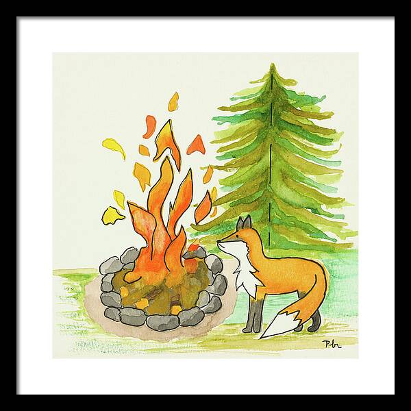 Fox Campfire Kids Room Fine Art Print - Framed Print