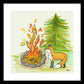 Fox Campfire Kids Room Fine Art Print - Framed Print