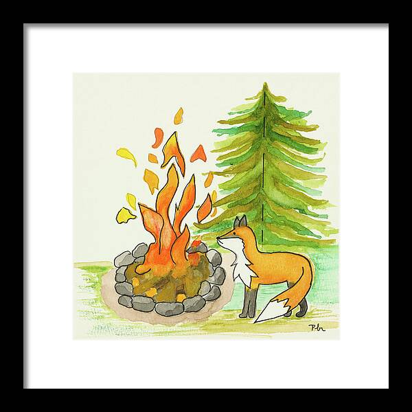 Fox Campfire Kids Room Fine Art Print - Framed Print