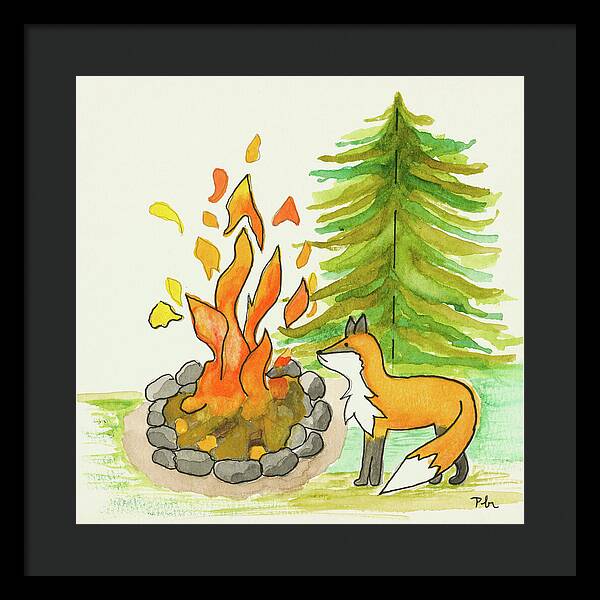 Fox Campfire Kids Room Fine Art Print - Framed Print