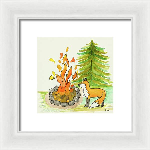 Fox Campfire Kids Room Fine Art Print - Framed Print