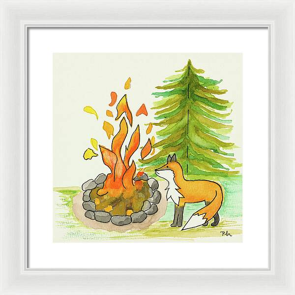 Fox Campfire Kids Room Fine Art Print - Framed Print