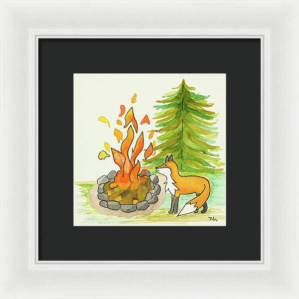 Fox Campfire Kids Room Fine Art Print - Framed Print