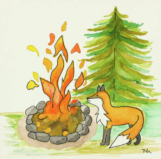 Fox Campfire Kids Room Fine Art Print - Art Print