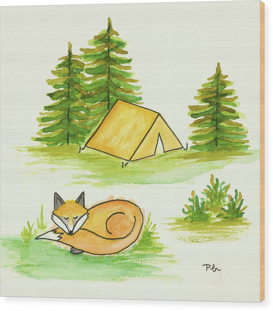 Fox Sleeping Kids Room Fine Art Print - Wood Print