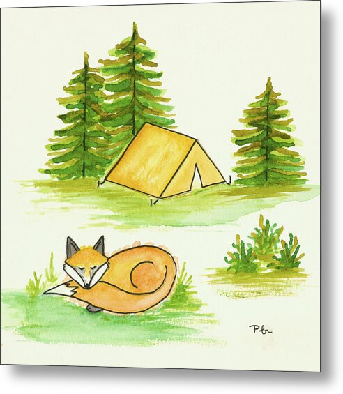 Fox Sleeping Kids Room Fine Art Print - Metal Print