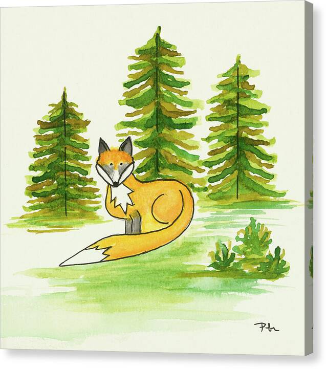 Fox Trees Kids Room Fine Art Print - Canvas Print