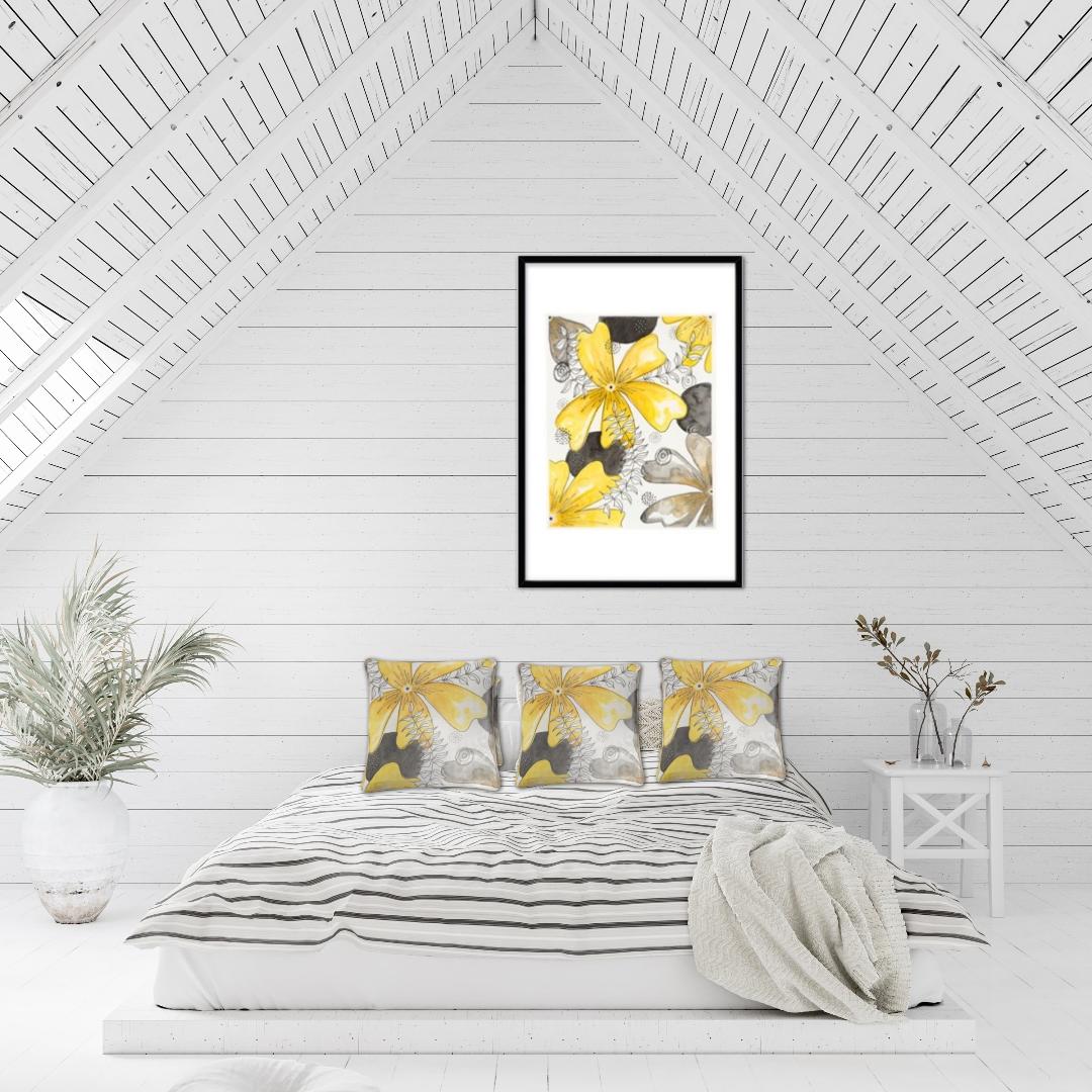 Modern Yellow Flora Pillow