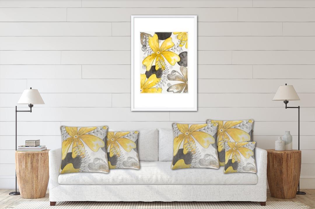 Modern Yellow Flora Pillow