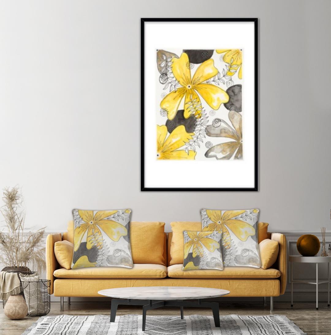 Modern Yellow Flora Pillow