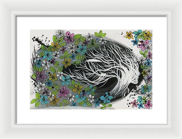 Pink Blue Gold Female Botanical Fine Art Print - Framed Print