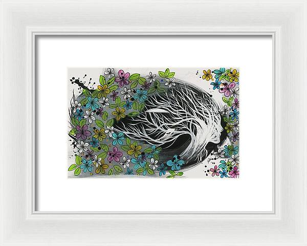 Pink Blue Gold Female Botanical Fine Art Print - Framed Print